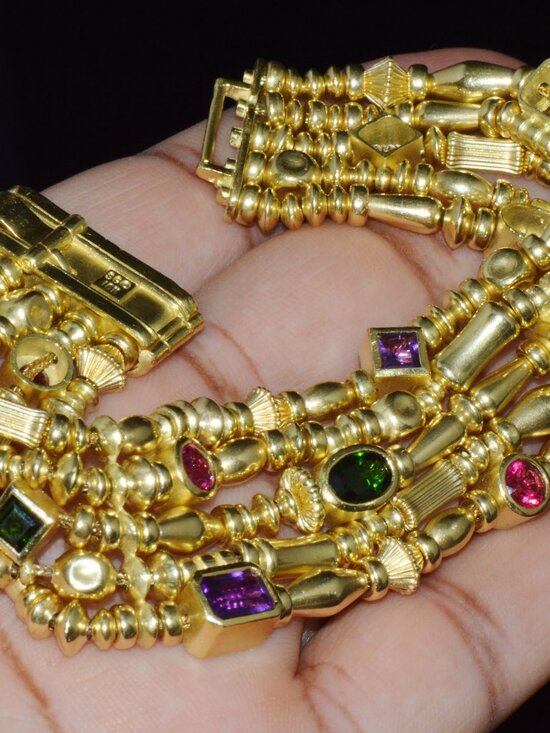Designer Seidengang Natural Tourmaline Amethst Garnet 18K Solid Gold Bracelet - Picture 12 of 14